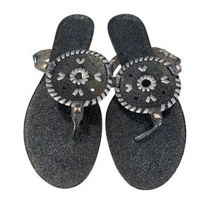 Jack Rogers Glitter Jelly Thong Sandals Sparkle Flip Flops Black Size 9